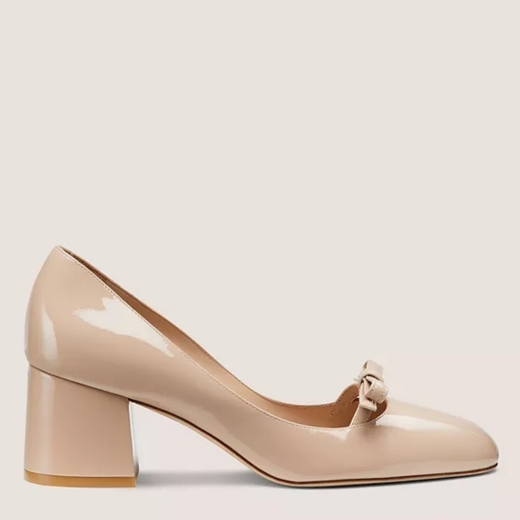 Stuart Weitzman FELICITY BLOCK PUMP 60 Nude Bow Block Heels Narrow 8.5 AA - Picture 2 of 12